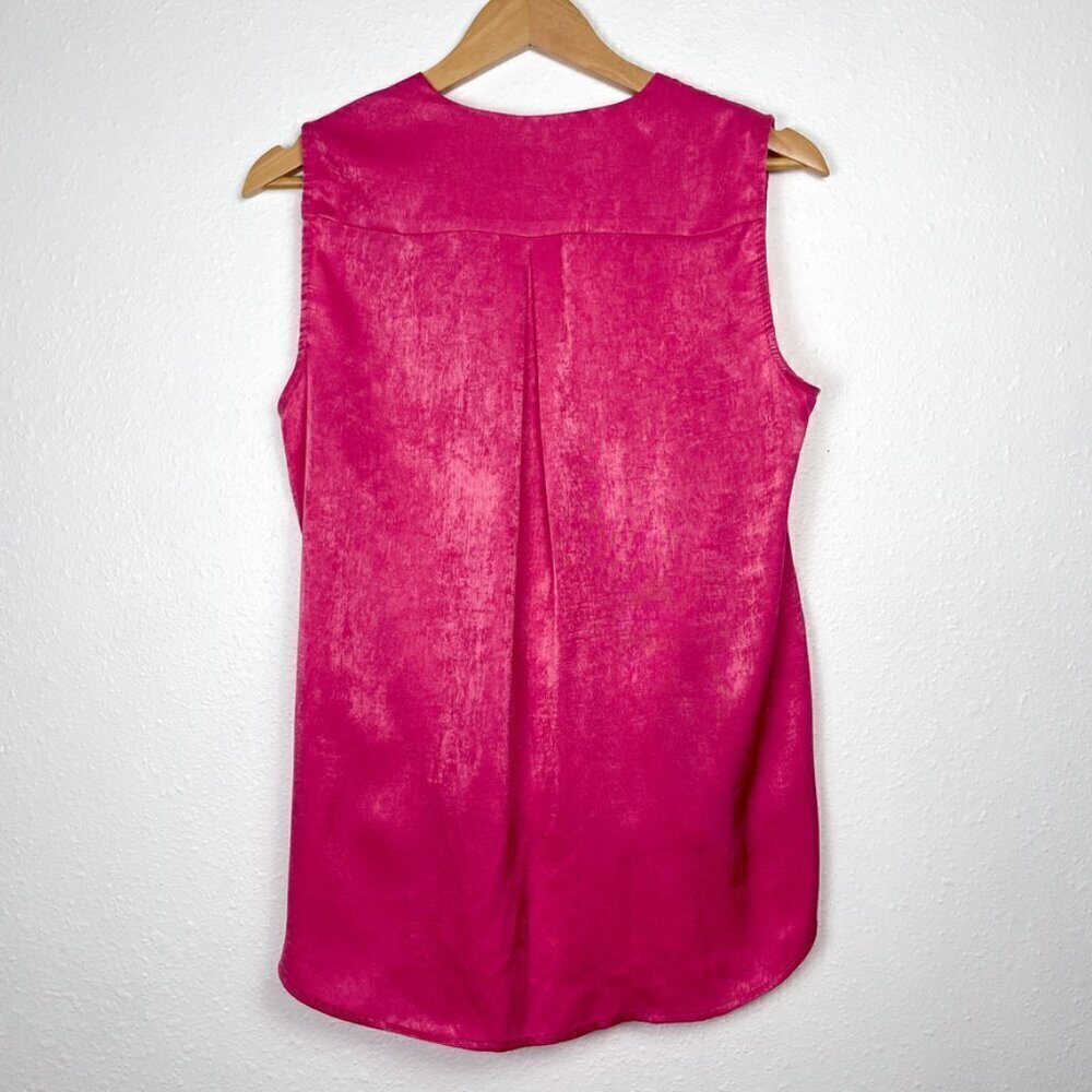 KUT from the Kloth Hot Pink Satin V-neck Ruched Sz. M - Picture 3 of 6